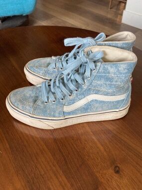 vans denim acid wash lace up high top sneakers